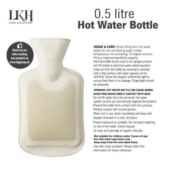 DGI Rubber Hot Water Bottle 0.5L 21 x 12cm 9249 (Parcel Rate)