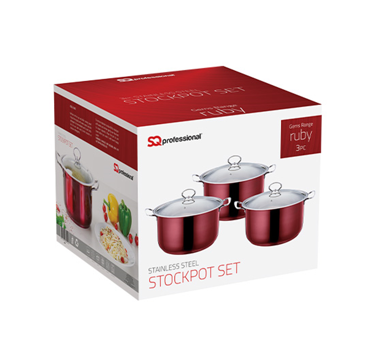 SQ Professional Gems Metallic Stockpot Set of 3 Ruby 26-28-30cm 9576 (Big Parcel Rate)