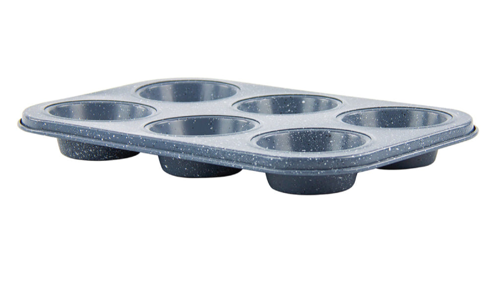 Metal Muffin Cupcake Baking Tray 6 Cups 26 x 18 x 3 cm Speckled Grey 8184 (Parcel Rate)