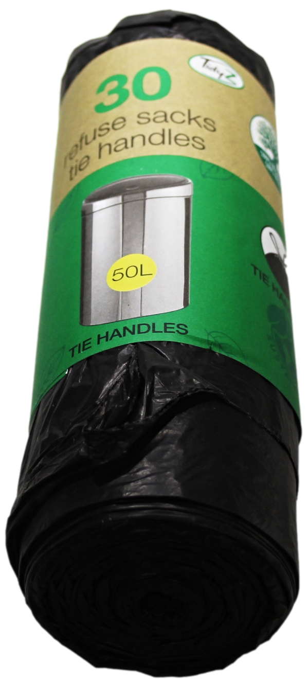 Refuse Sacks Bin Bags with Tie Handles 50L Roll of 30 B0035 (Parcel Rate)