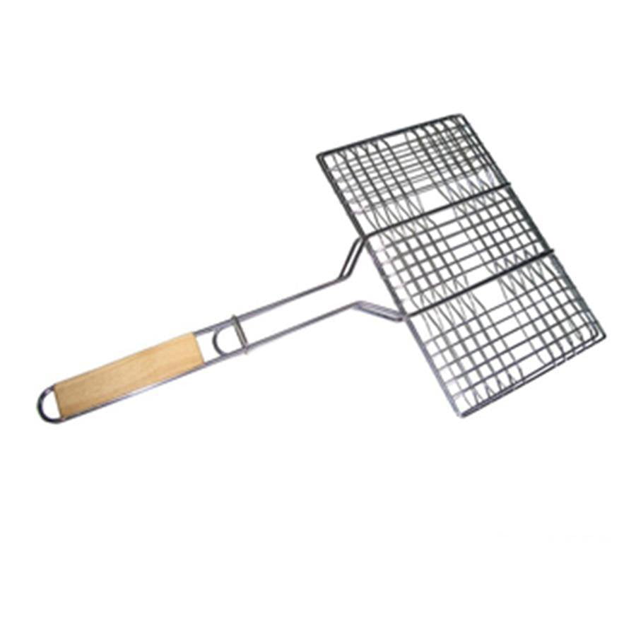 Metal Meat Fish Roasting BBQ Basket Grill with Wooden Handle 30 x 40 cm 5136 (Parcel Rate)