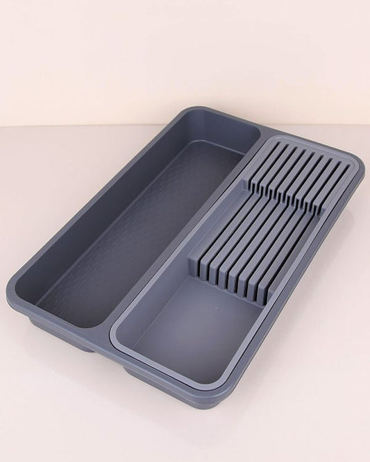 Plastic Kitchen Cutlery Drawer Organiser with Knife Holding Slits Assorted Colours BNM0636 (Parcel Rate)