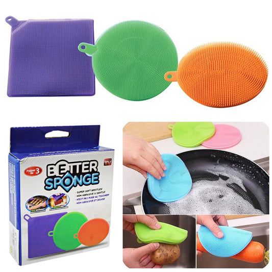 Hot Better Silicone Dishwashing Sponge Pack of 3 5031 (Parcel Rate)