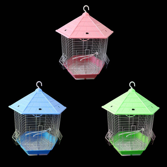 Hexagon Metal Bird Cage 26 x 30 cm Assorted Colours 1006 (Parcel Rate)