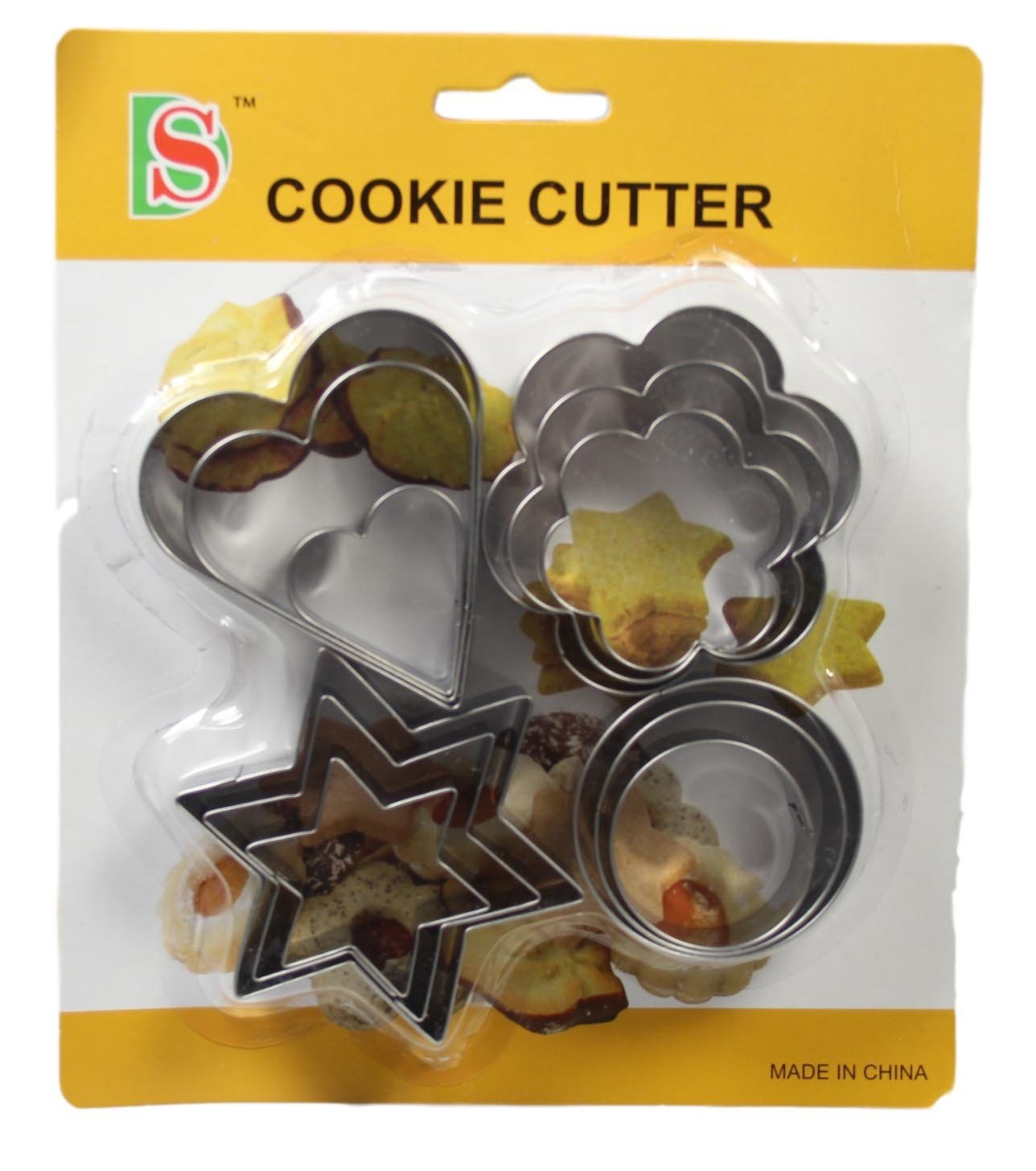 Metal Baking Cookie Cutters Moulds Pack of 12 Assorted Shapes 5205 (Parcel Rate)