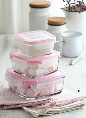 Glass Food Storage Container 400cc Assorted Colours FRS237KDP A (Parcel Rate)