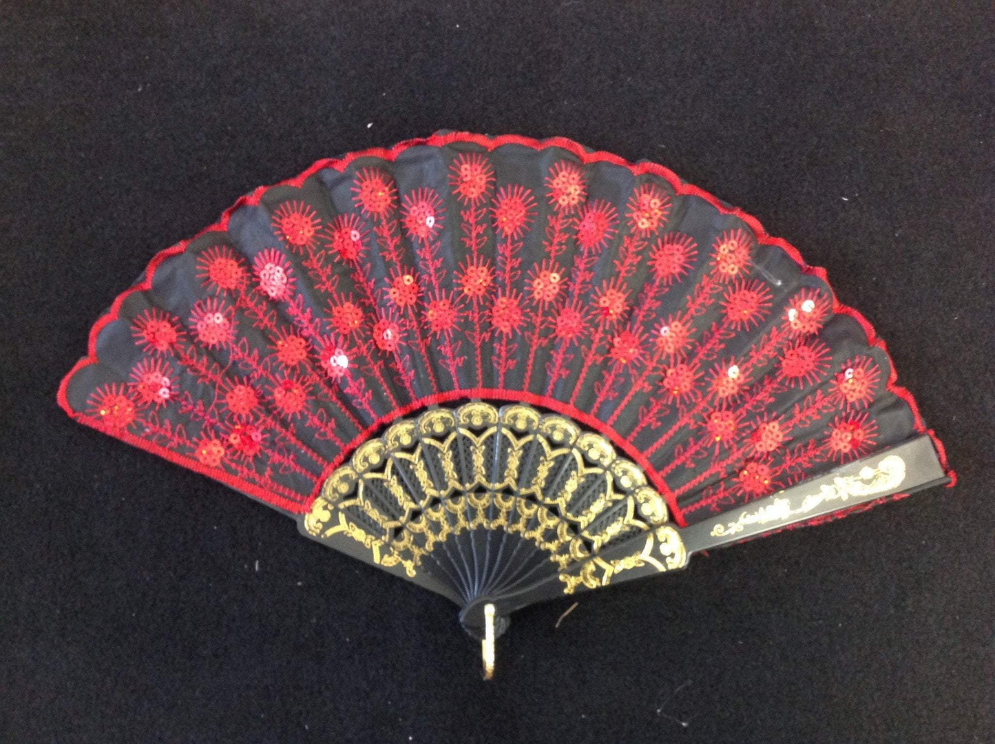 Fancy Mini Chinese Hand Fan Embroidery Sequined Assorted Colours 0917 A (Big Parcel Rate)