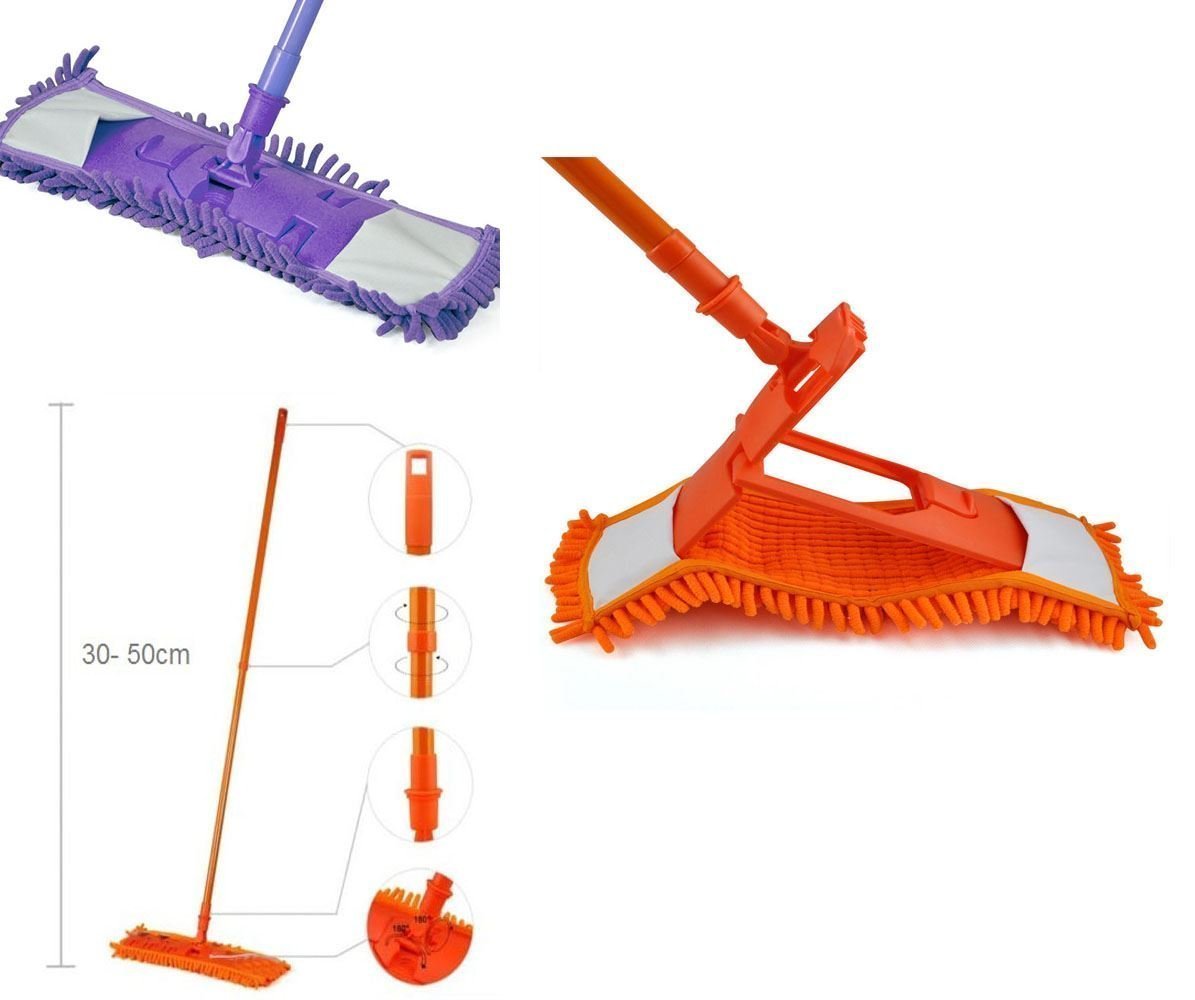 Flat Microfibre Floor Mop with Expandable Stick Pole Handle 42 cm Assorted Colours 2045 A (Parcel Rate)