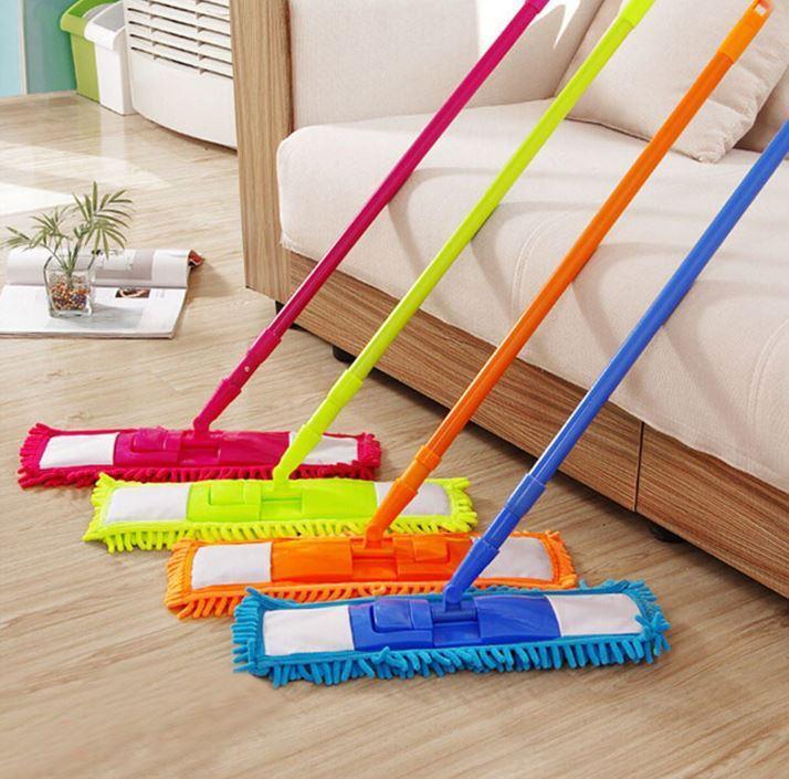 Flat Microfibre Floor Mop with Expandable Stick Pole Handle 42 cm Assorted Colours 2045 A (Parcel Rate)