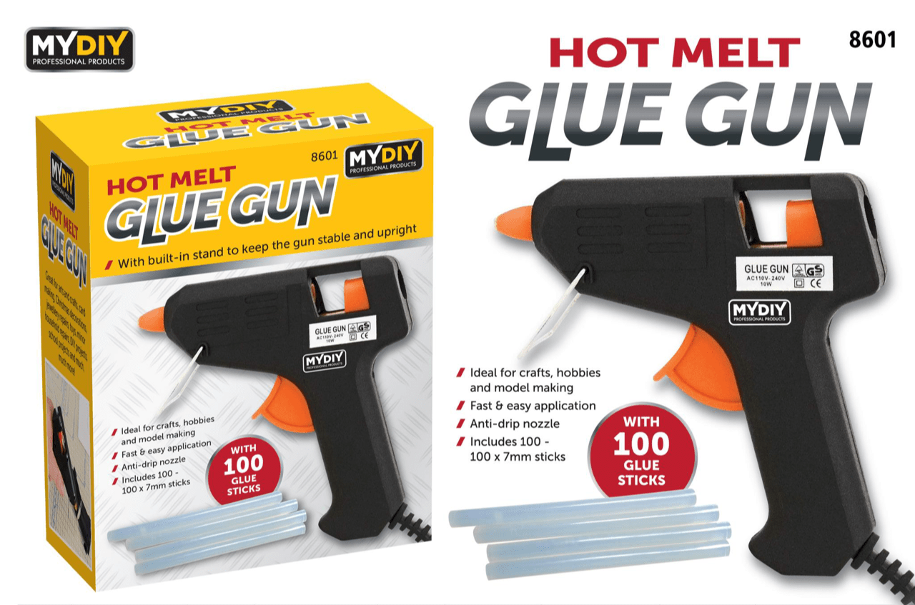 Hot Melt Glue Gun With Anti Drip Nozzle Inc 100 Glue Sticks 8601 (Parcel Rate)