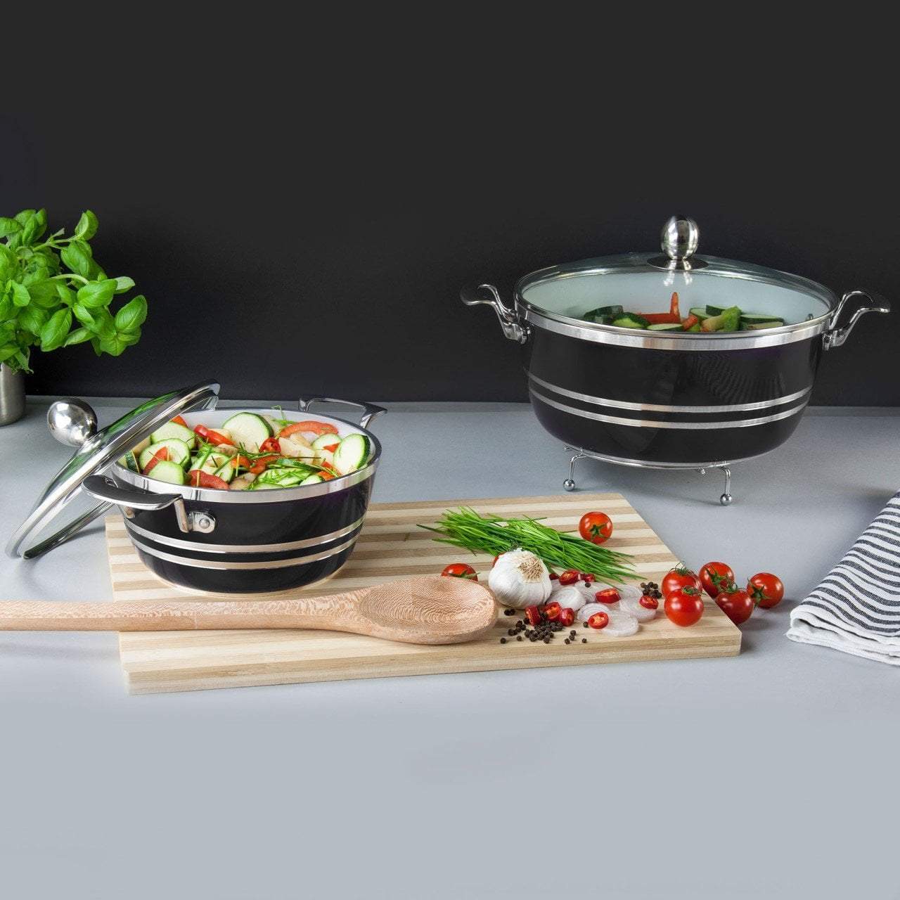 Seramiq Metallic Diecast Stockpot Set 5 Pc Onyx 4717 (Big Parcel Rate)