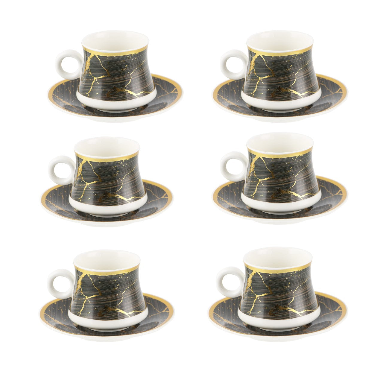 Durane Sylva Tea Set 12pc Black Brown-Gold 175ml 10525 (Parcel rate)