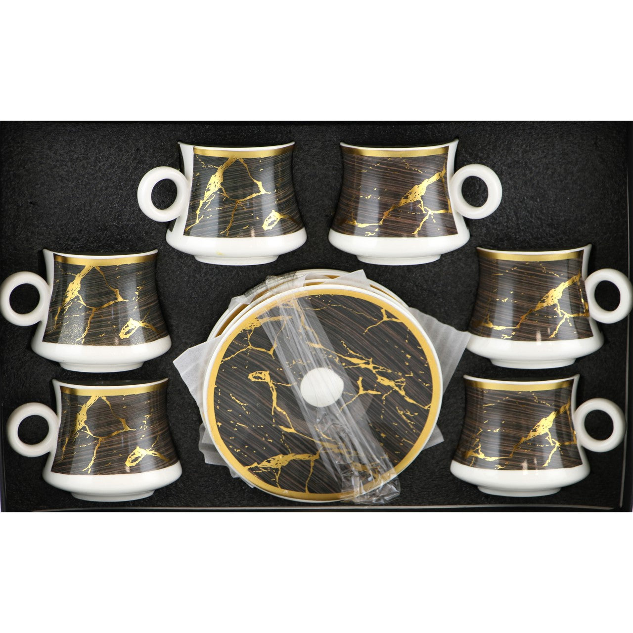 Durane Sylva Tea Set 12pc Black Brown-Gold 175ml 10525 (Parcel rate)