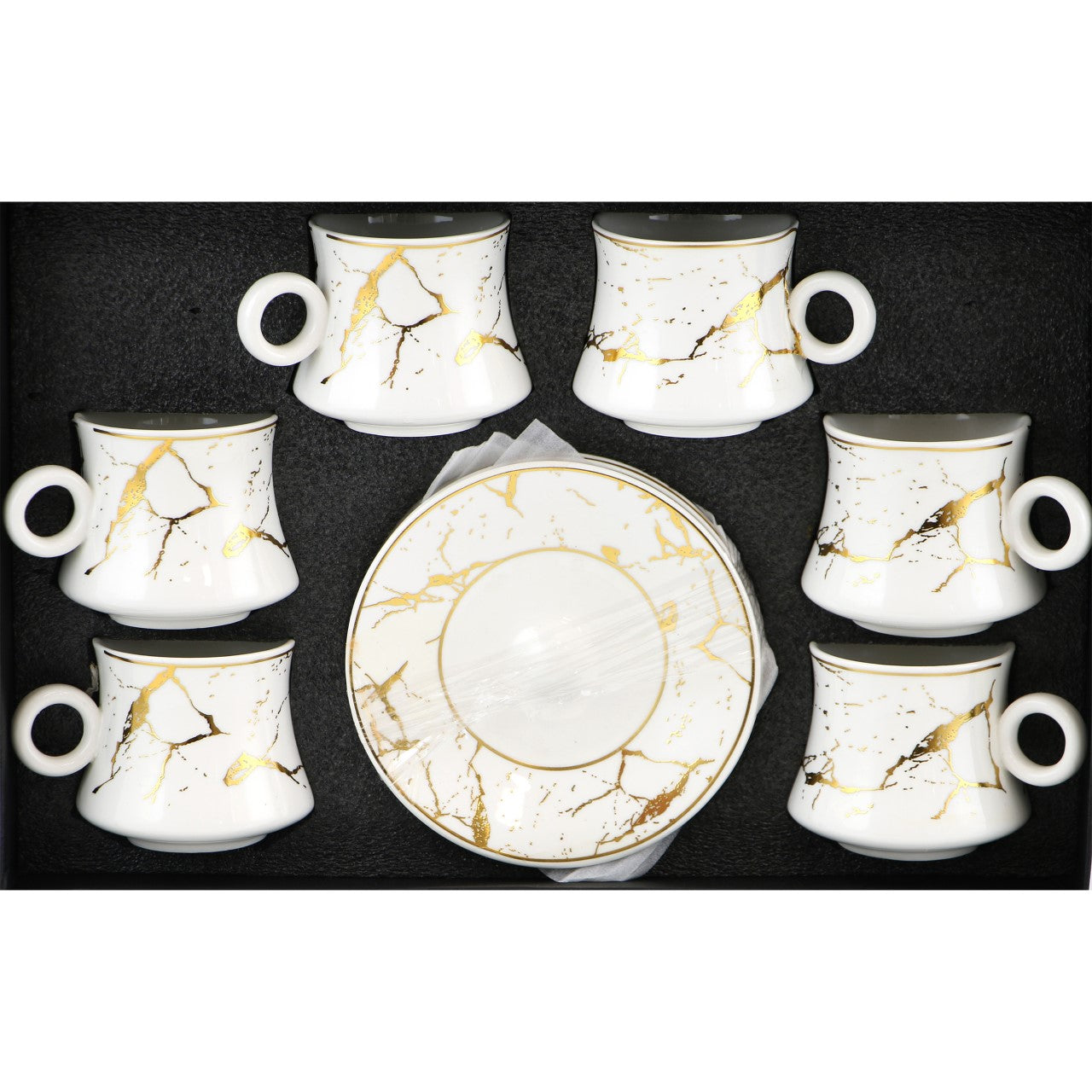 Durane Raku Tea Set 12pc White-Gold 175ml 10522 (Parcel rate)