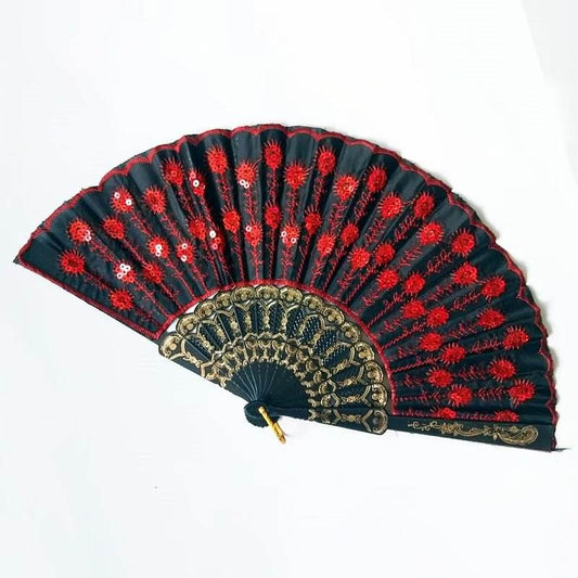 Fancy Mini Chinese Hand Fan Embroidery Sequined Assorted Colours 0917 A (Big Parcel Rate)