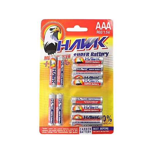 12 Pack Hawk Super Battery AAA 1.5V Carbon Battery 01876 (Large Letter Rate)