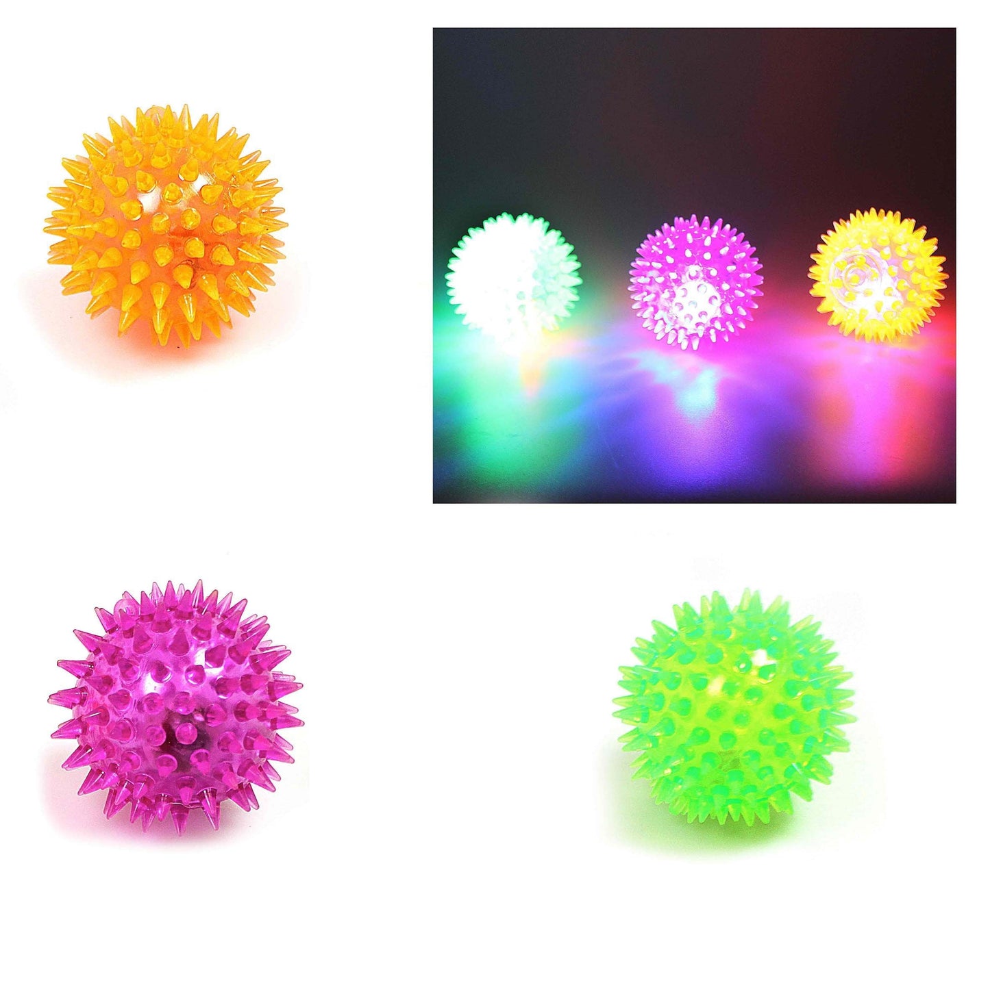 Flashing Light Up Sound & LED Spikey Ball Assorted Colours 7041 (Parcel Rate)