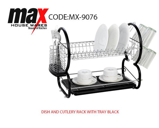 Dish Drainer Cutlery Rack with Drip Tray Black MX9076 (Parcel Rate)