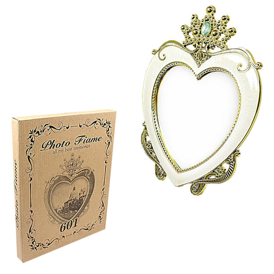 Vintage Retro Heart Shaped Photo Frame With Crown Detail 20cm 4062 (Parcel Rate)