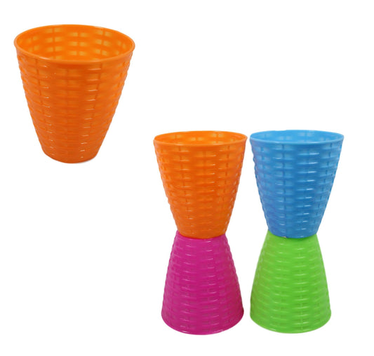 Children's Rattan Style Party 4 Assorted Colour Cups 9cm 4 Pack  5494 (Parcel Rate)