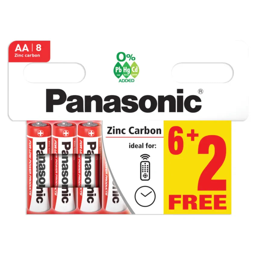 8x Panasonic AA Batteries Zinc Carbon R03 1.5V Battery PANAR6RB8HH A (Large Letter Rate)