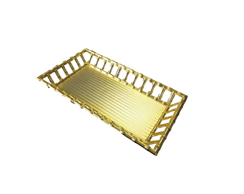 Plastic Rectangle Bamboo Style Serving Tray 32 x 53 x 7 cm Gold SG4098 (Parcel Rate)