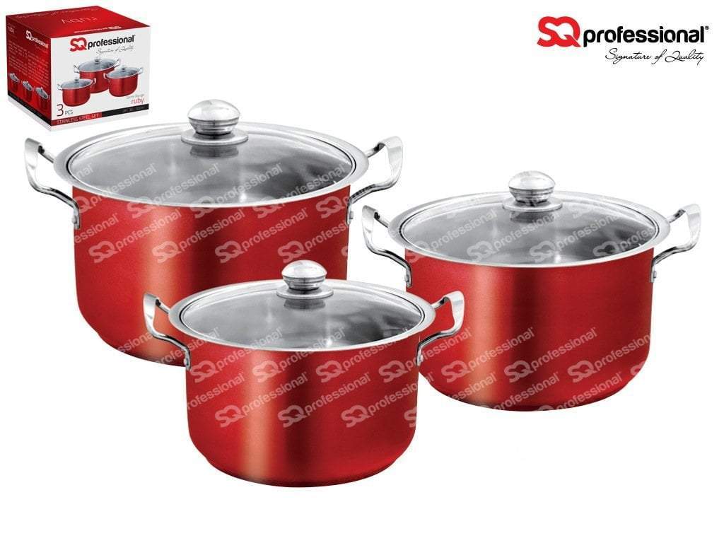 SQ Professional Gems Metallic Stockpot Set of 3 Ruby 26-28-30cm 9576 (Big Parcel Rate)