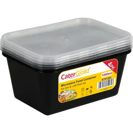 CaterGold Black Base Plastic Food Storage Containers 1000cc Pack of 4 ST81262 (Parcel Rate)