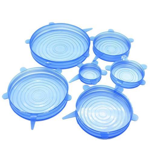 Microwave Safe Silicone Stretch Lids Flexible Bowl Covers 6-Piece Transparent Blue 5536 (Parcel Rate)