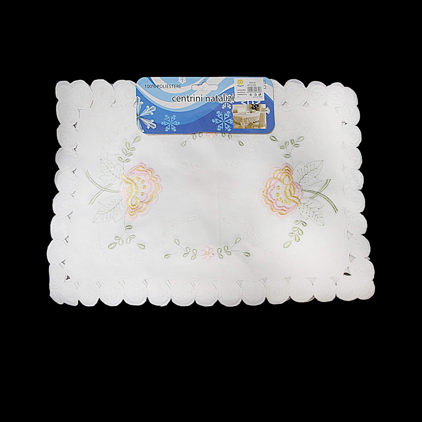 Floral Embroidery White Table Cloth Assorted Designs 38cm x 85cm 2850 (Parcel Rate)