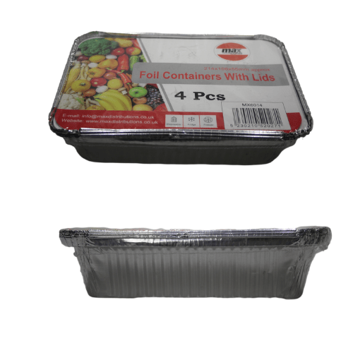 Aluminium Foil Containers with Lids 12 x 6 cm Pack of 4 MX6014 (Parcel Rate)