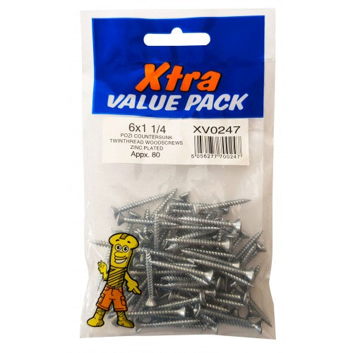 6 x 1 1/4 Pozi c/sk Twinthreads Woodscrews Xtra Value 0247 (Large Letter Rate)