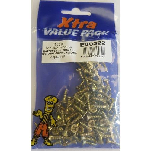 4.0 x 16 Pozi c/sk Chipboard Screws Yellow Diy Xtra Value 0322 (Large Letter Rate)