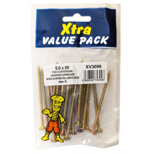 5.0 x 80 Pozi c/sk Chipboard Screws Xtra Value Diy 3096 (Large Letter Rate)