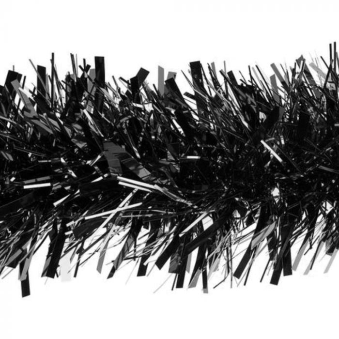 Christmas Tinsel Fine Cut Garland Black Silver Ends 2 Metre TSGB (Large Letter Rate)