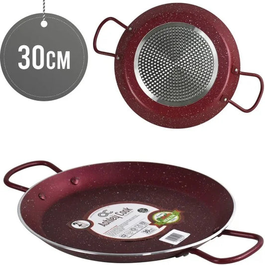 ASHLEY Non Stick Paella Pan 30cm Steel Handles STB0043 STK30-RED (Parcel Rate)