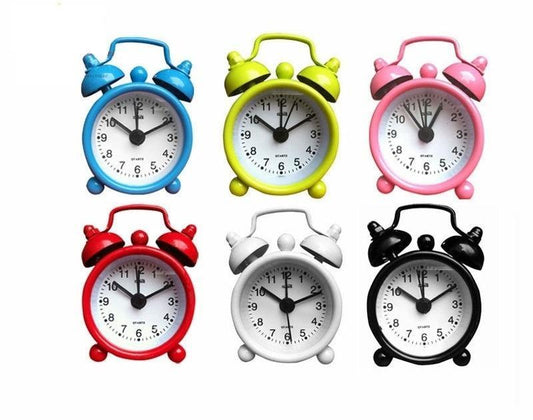 Classic Double Bell Mini Alarm Clock 5 cm Assorted Colours 0512 (Parcel Rate)