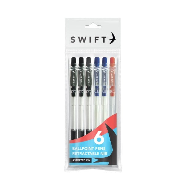 Retractable Ballpoint Pens 6pk Assorted P3051 (Parcel Rate)