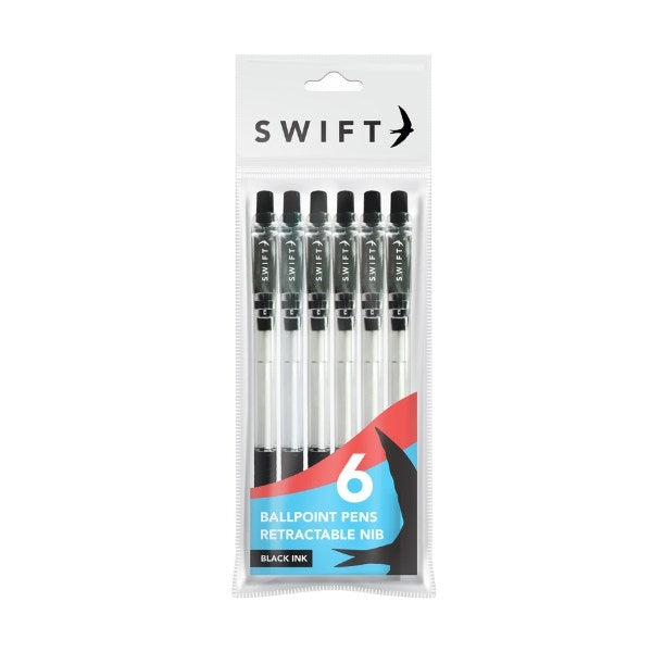 Retractable Ballpoint Pens 6pk Black P3050 (Parcel Rate)