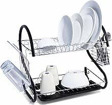 2 Tier Dish Drainer Rack With Cutlery Rack Holds Plates Mugs Cups Anti Slip Black Finish 9180 (Parcel Rate)