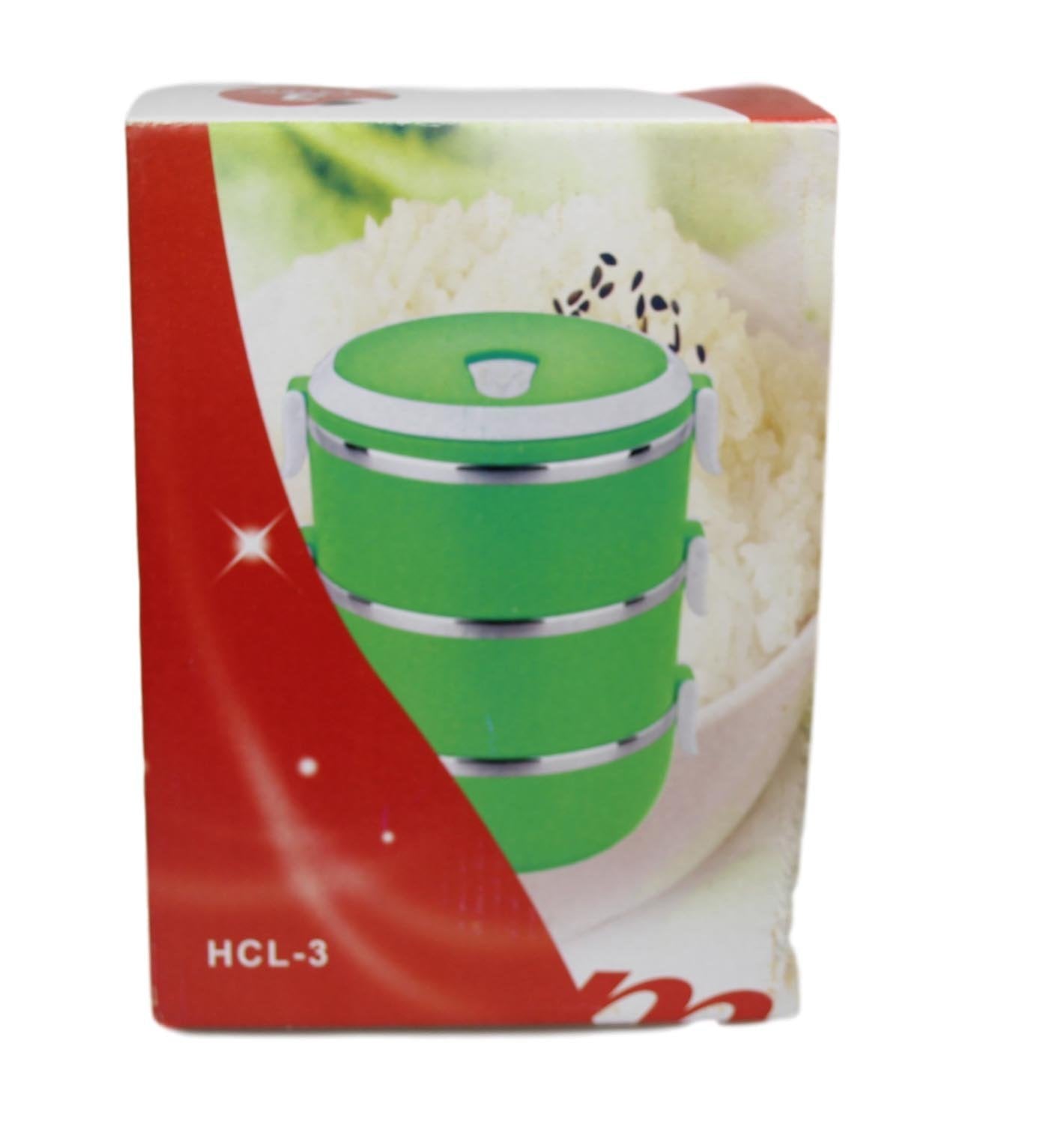 Stainless Steel 3 Storey Hot Pot Seal Lunch Box With Handle Green 20cm x 15cm 5204 (Parcel Rate)P