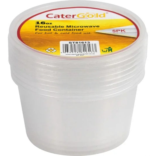 Round Plastic Food Storage Take Away Container 16oz Pack of 5 ST81613 (Parcel Rate)