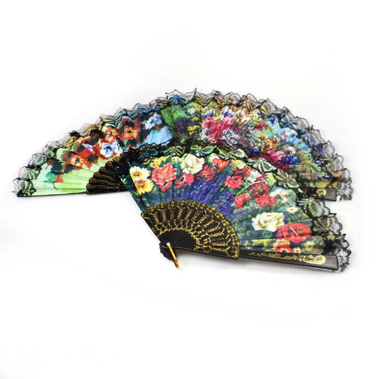 Fancy Mini Chinese Hand Fan with Floral Print 37 cm Assorted Colours 0914 A (Parcel Rate)