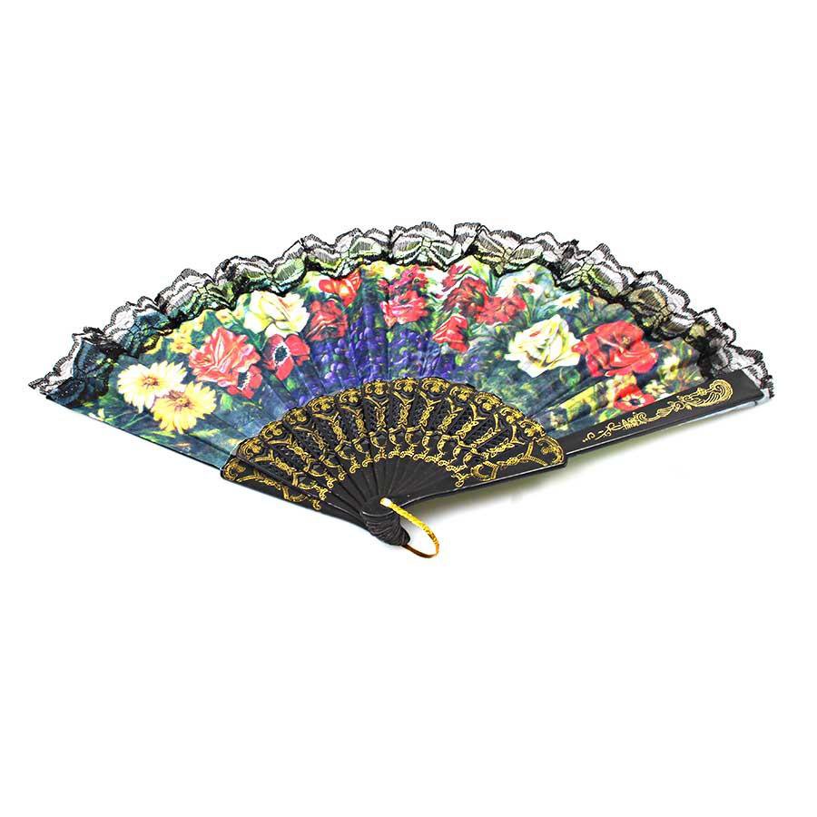 Fancy Mini Chinese Hand Fan with Floral Print 37 cm Assorted Colours 0914 A (Parcel Rate)