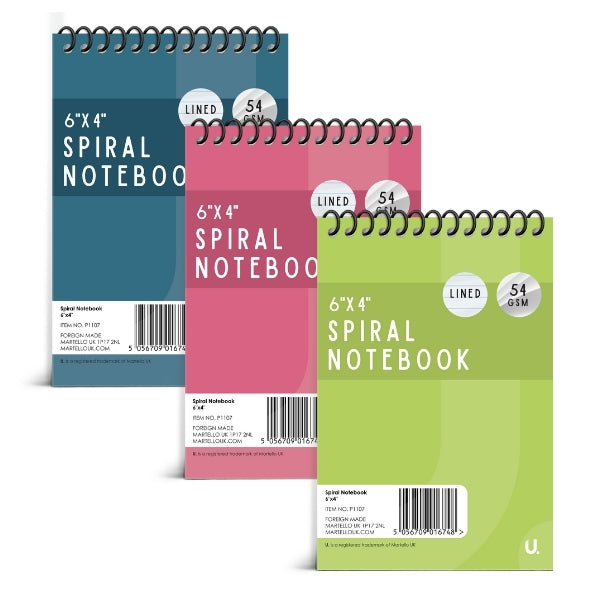 Spiral Notebook 6" x 4" Pack of 3 Assorted Colours P1107 (Parcel Rate)