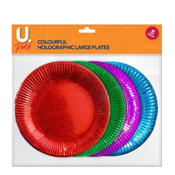 Holographic Large Paper Plates Colourful Pack of 8 P1422 (Large Letter Rate)