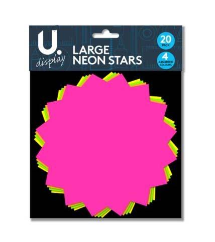 Large Neon Coloured Stars Pack of 20 Assorted Colours P2044 (Large Letter Rate)