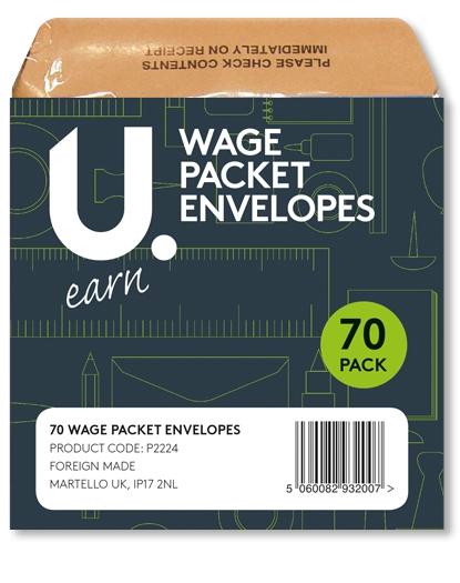 Wage Packet Salary Cash Envelopes Brown Envelopes 70 Pack P2224 (Parcel Rate)