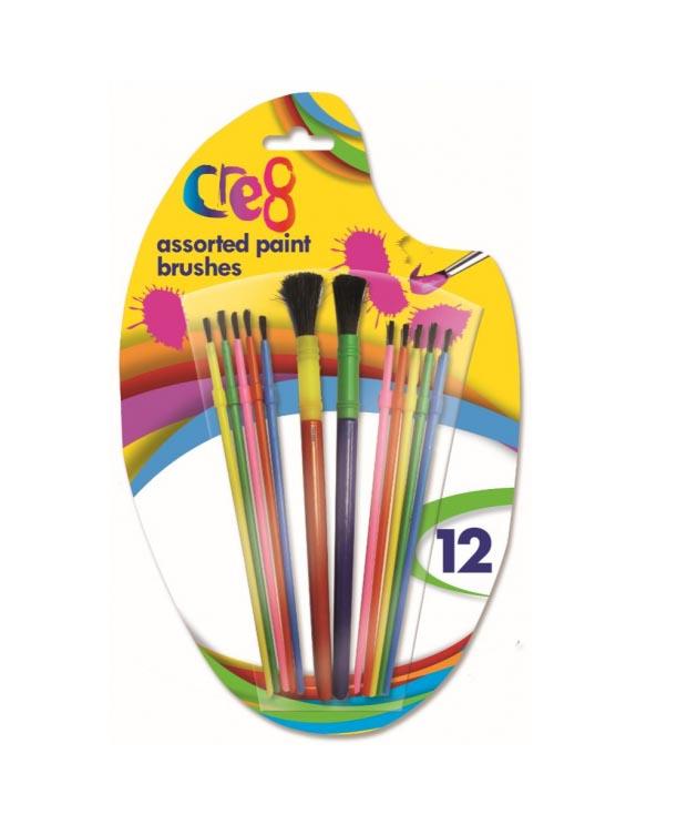 Cre8 Plastic Paint Brushes Pack of 12 Assorted Sizes P2445 (Large Letter Rate)