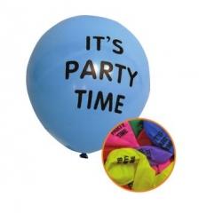 12 Pack High Quality 'It's Party Time' Party Balloons Assorted Colours P2742 (Large Letter Rate)